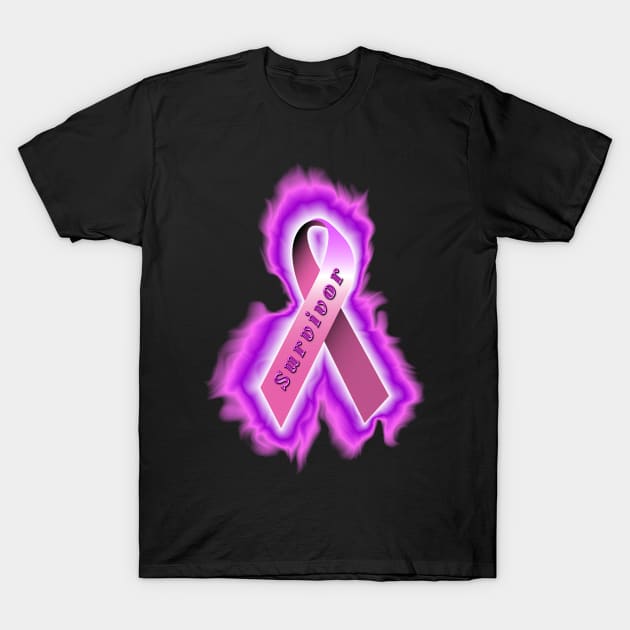 pink cancer survivor ribbon T-Shirt by DrewskiDesignz